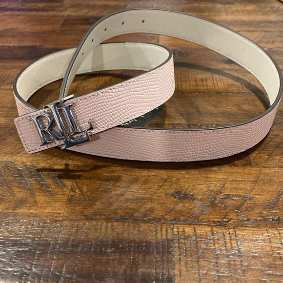 New Lauren Ralph Lauren reversible pink white belt - Picture 2 of 7